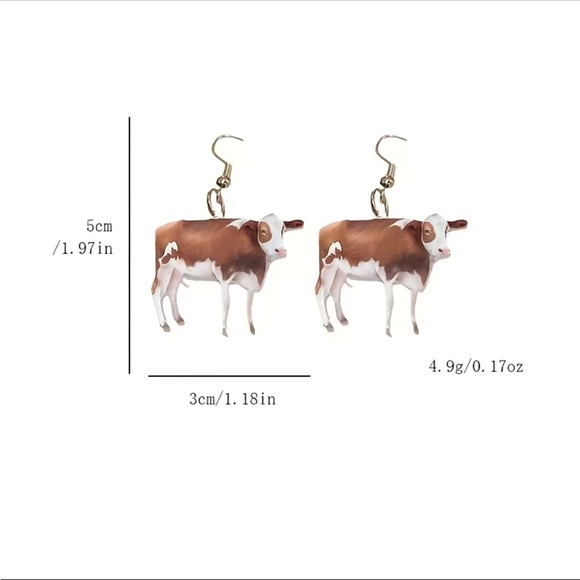 Brown and White Cow Drop Earrings - Picture 2 of 5